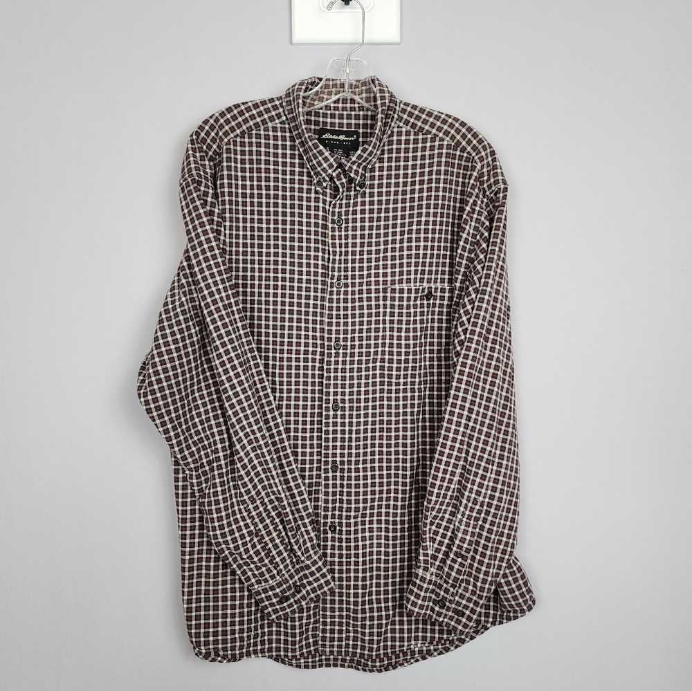 Eddie Bauer Mens Plaid Button Down Collared Sz XL